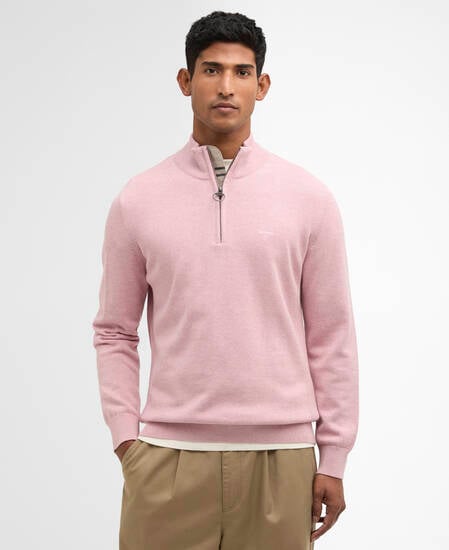 Cotton Quarter-Zip Jumper Pink