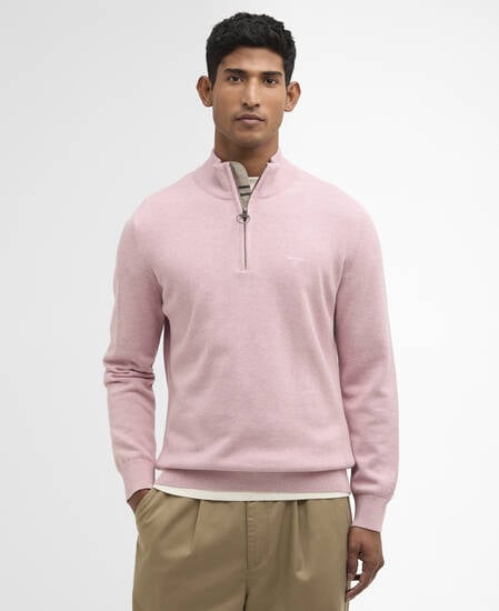 Cotton Quarter-Zip Jumper Pink