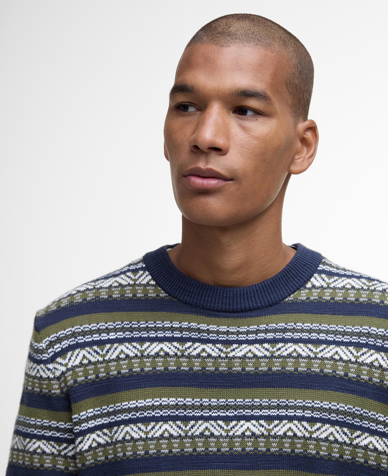 Topcliffe Fairisle Crew Neck Sweater Navy