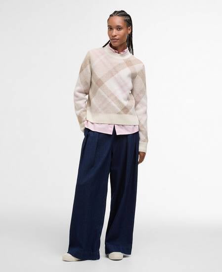 Sara Tartan Wool-Blend Crew Neck Jumper Multi