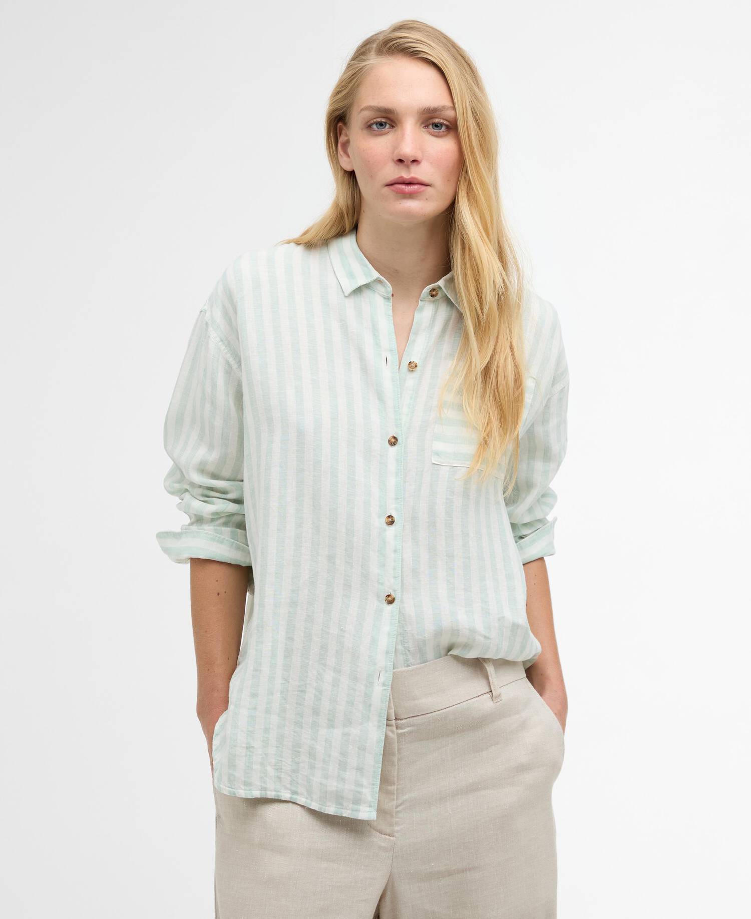 Annie Striped Linen Shirt Spearmint Stripe image number 0