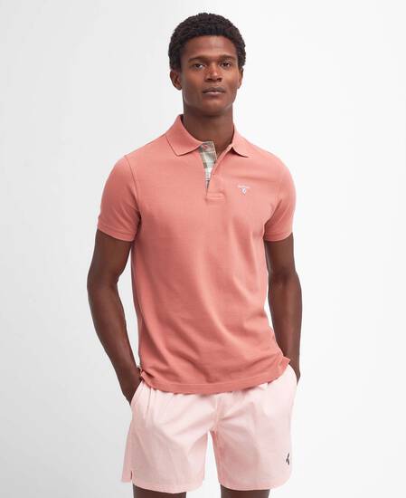 Tartan Pique Polo Shirt Pink Clay