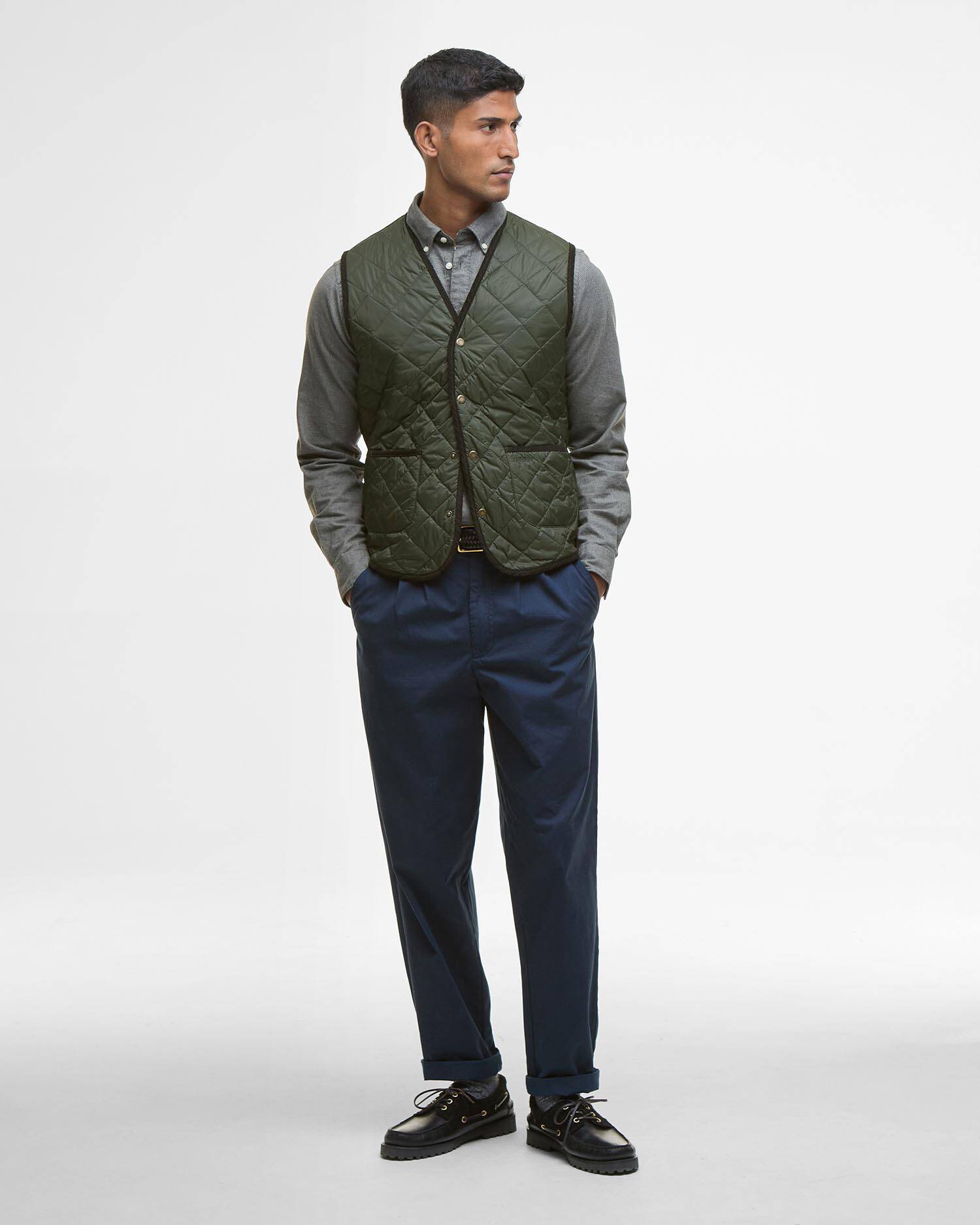Modern Quilted Waistcoat Olive image number 1
