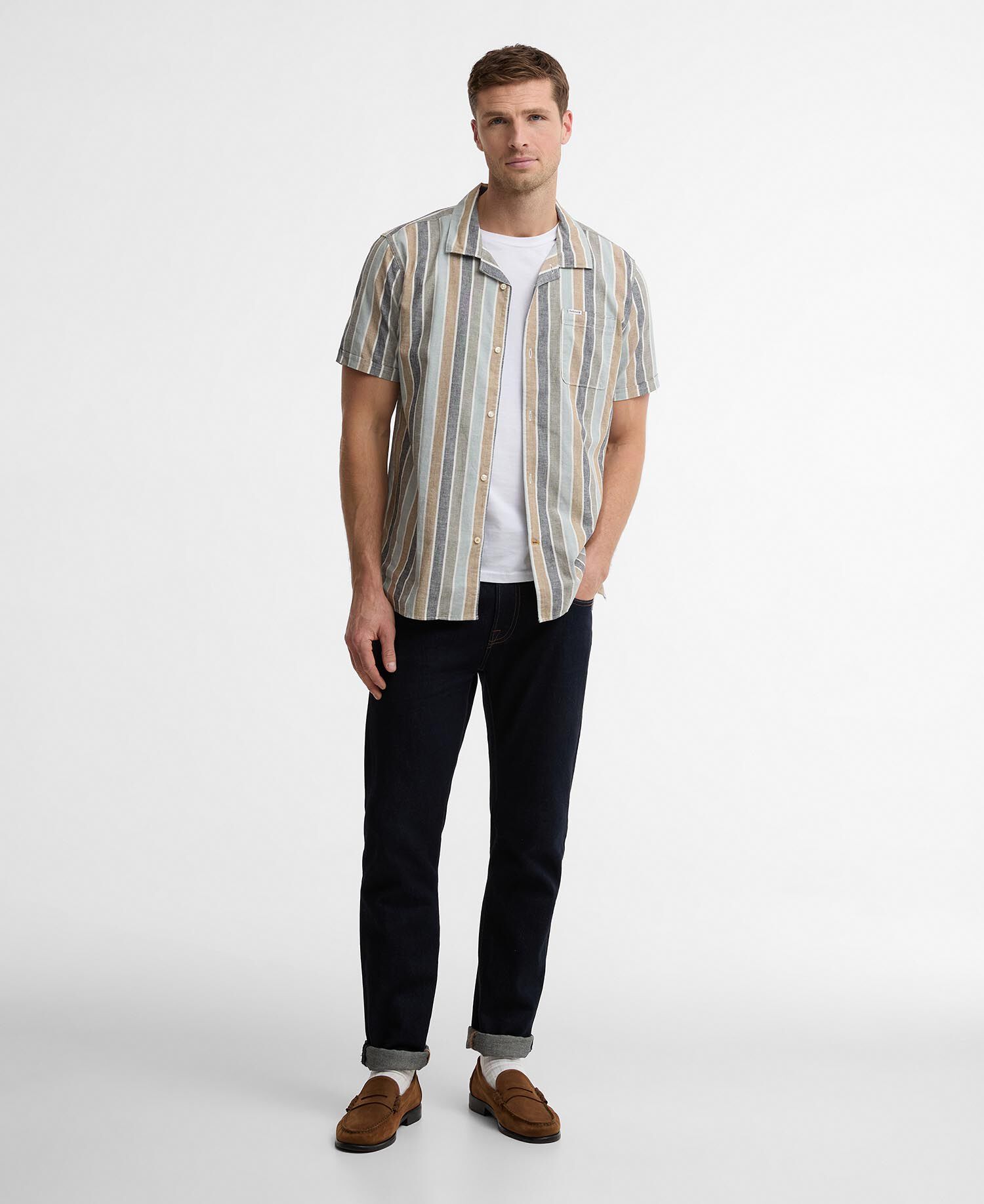 Hayton Striped Short-Sleeved Shirt Dusty Slate