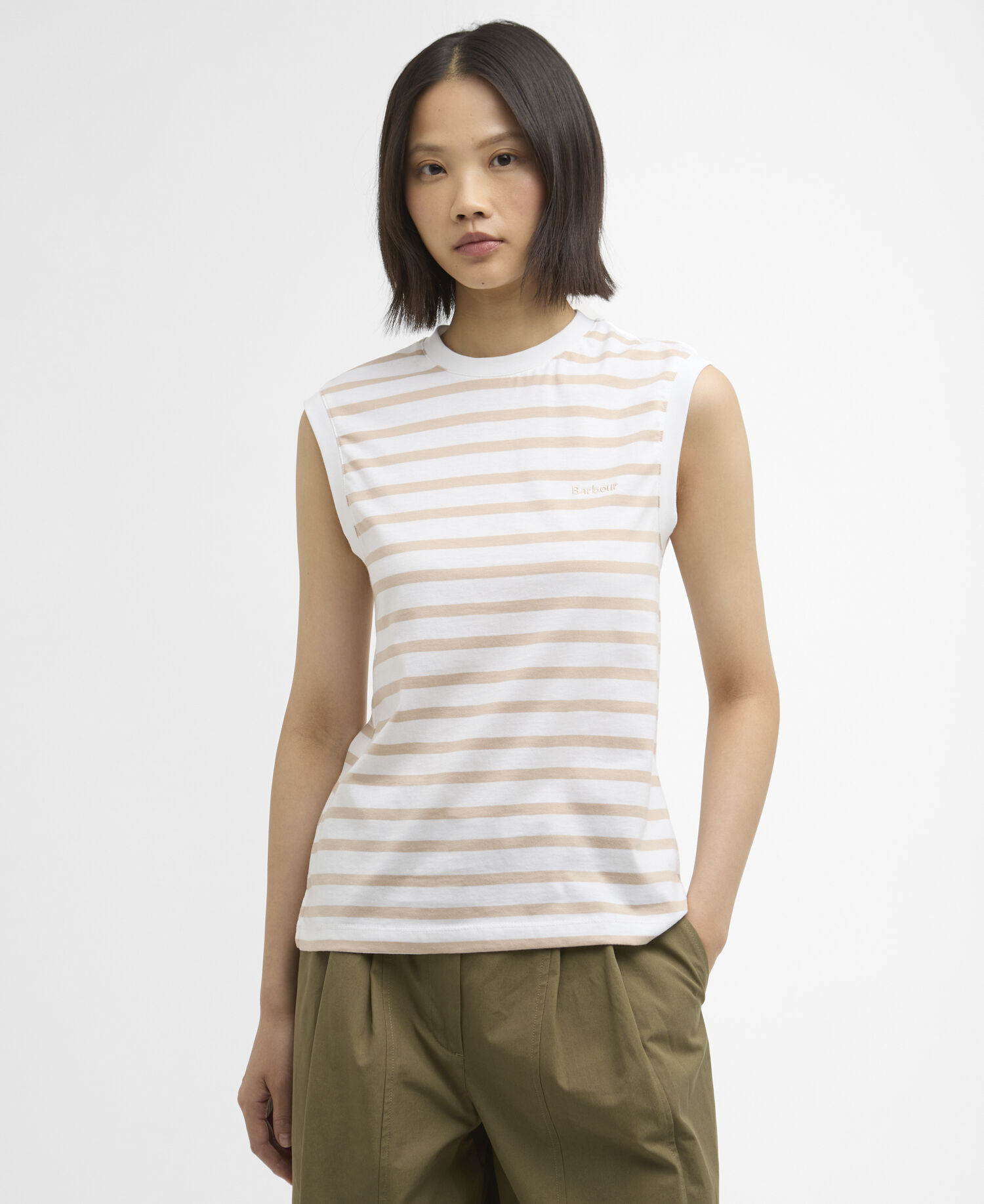 Debbie Striped Sleeveless Top Pebble Pink Stripe