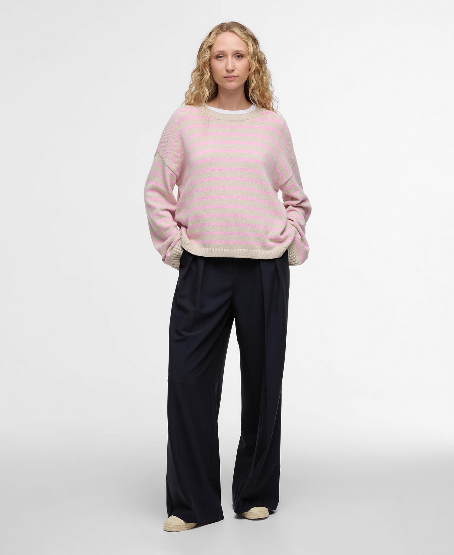 Maglione girocollo lavorato Rosie Oat/Cherry Blossom Stripe