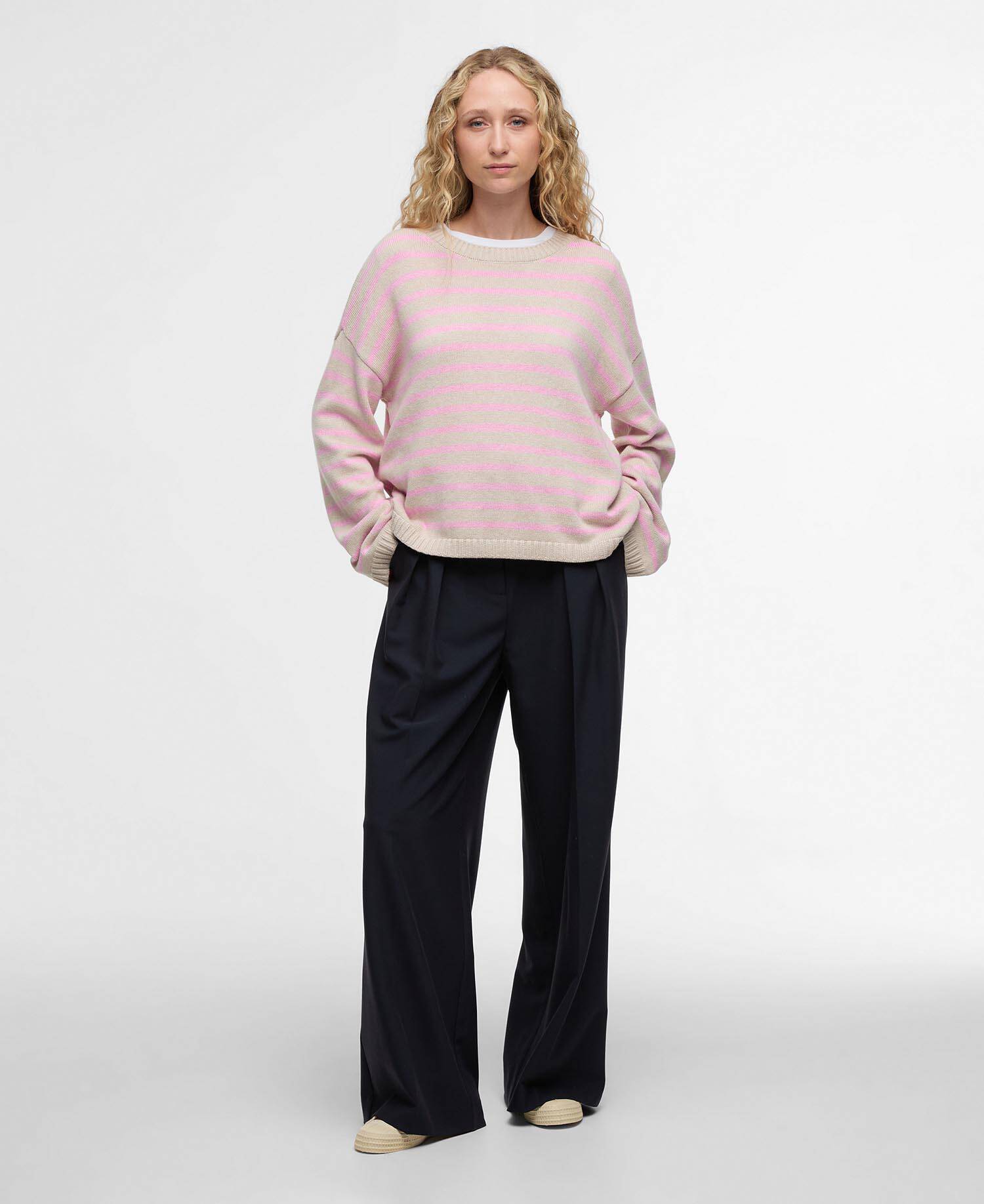 Maglione girocollo lavorato Rosie Oat/Cherry Blossom Stripe image number 1