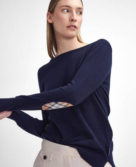 Pendle Crew Neck Jumper Navy-Hessian Tartan