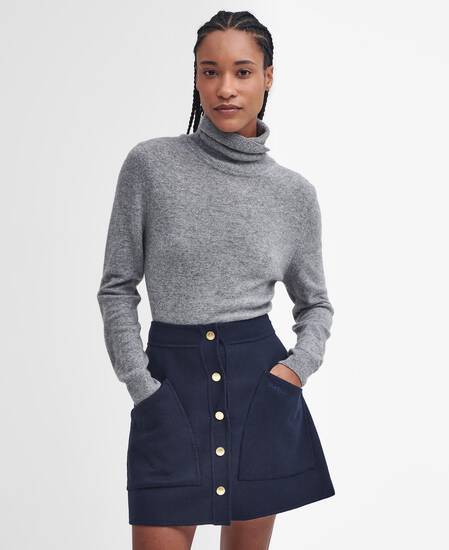 Pendle Roll-Neck Jumper Grey Marl-Hessian Tartan