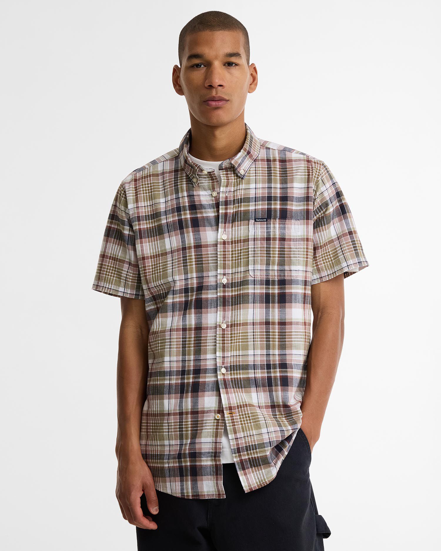 Baycliff Checked Tailored Short-Sleeved Shirt Burnt Pepper