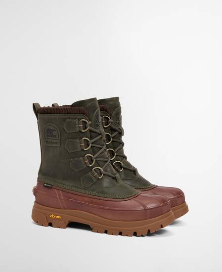 Barbour x SOREL Caribou Horizon GTX Waterproof Boots Olive / Dark Brown