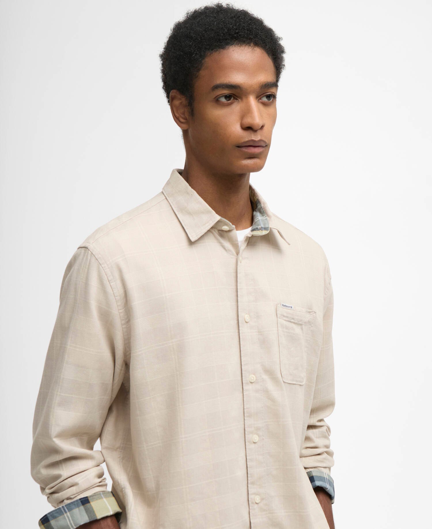 Kingswell Tartan Long-Sleeved Relaxed Shirt Light Stone image number 3