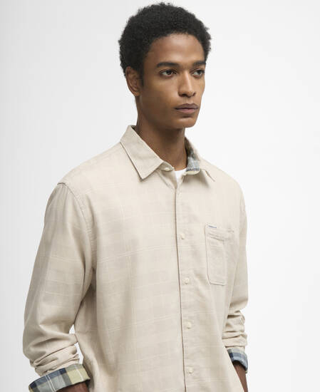 Kingswell Tartan Long-Sleeved Relaxed Shirt Light Stone