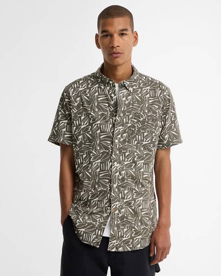 Orton Printed Tailored Short-Sleeved Shirt Olive