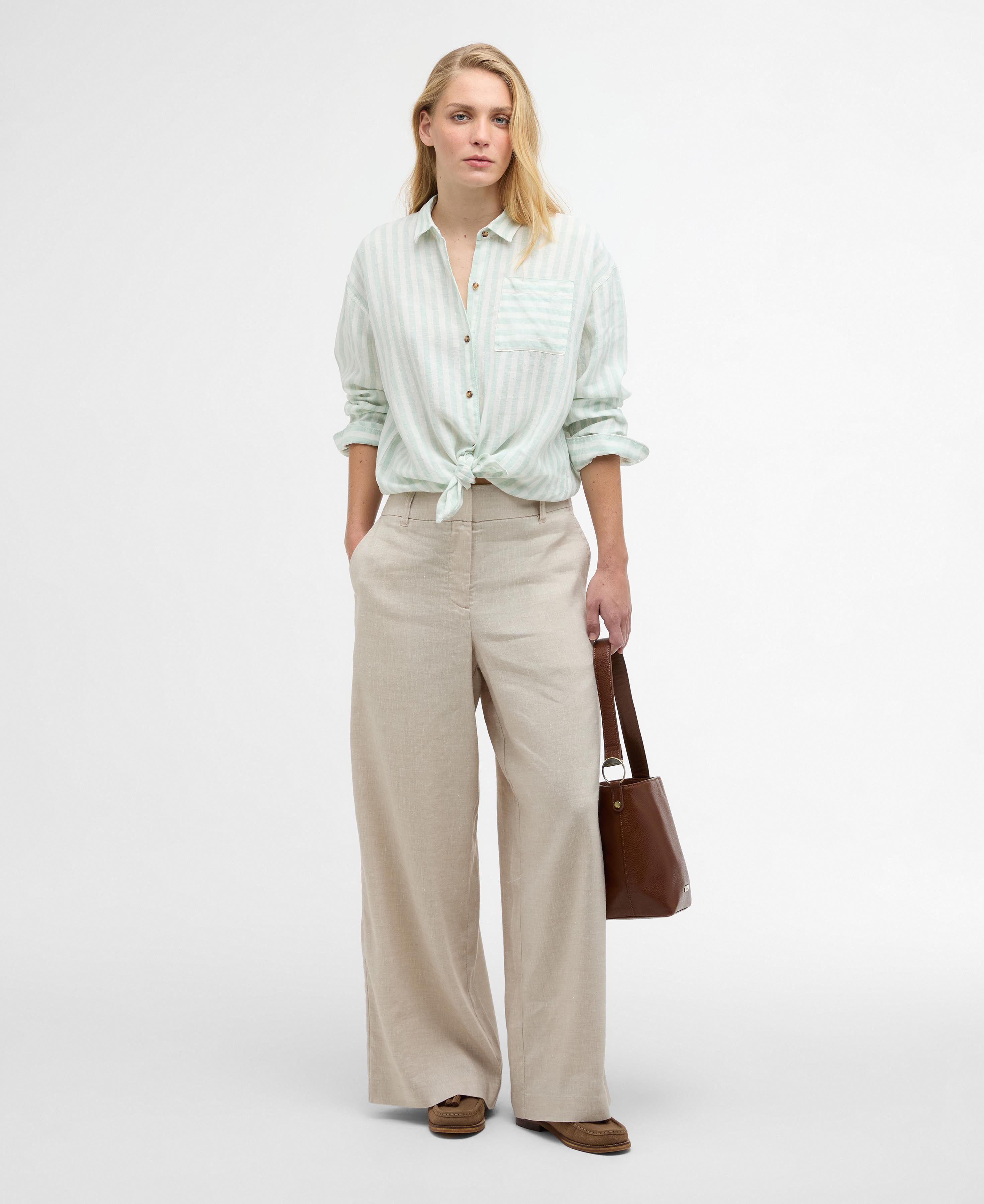 Annie Striped Linen Shirt Spearmint Stripe