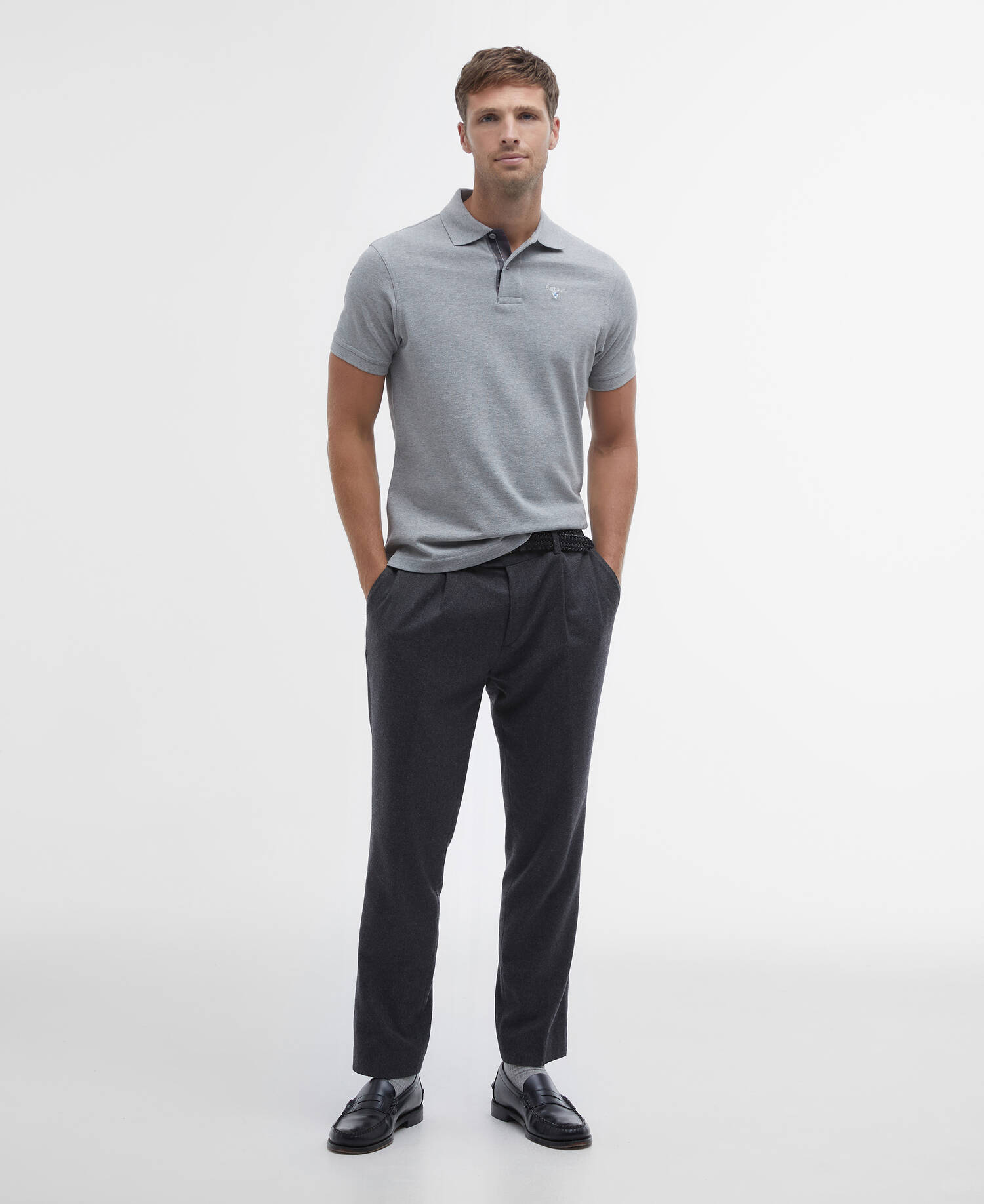 Tartan Pique Polo Shirt Grey Marl image number 1