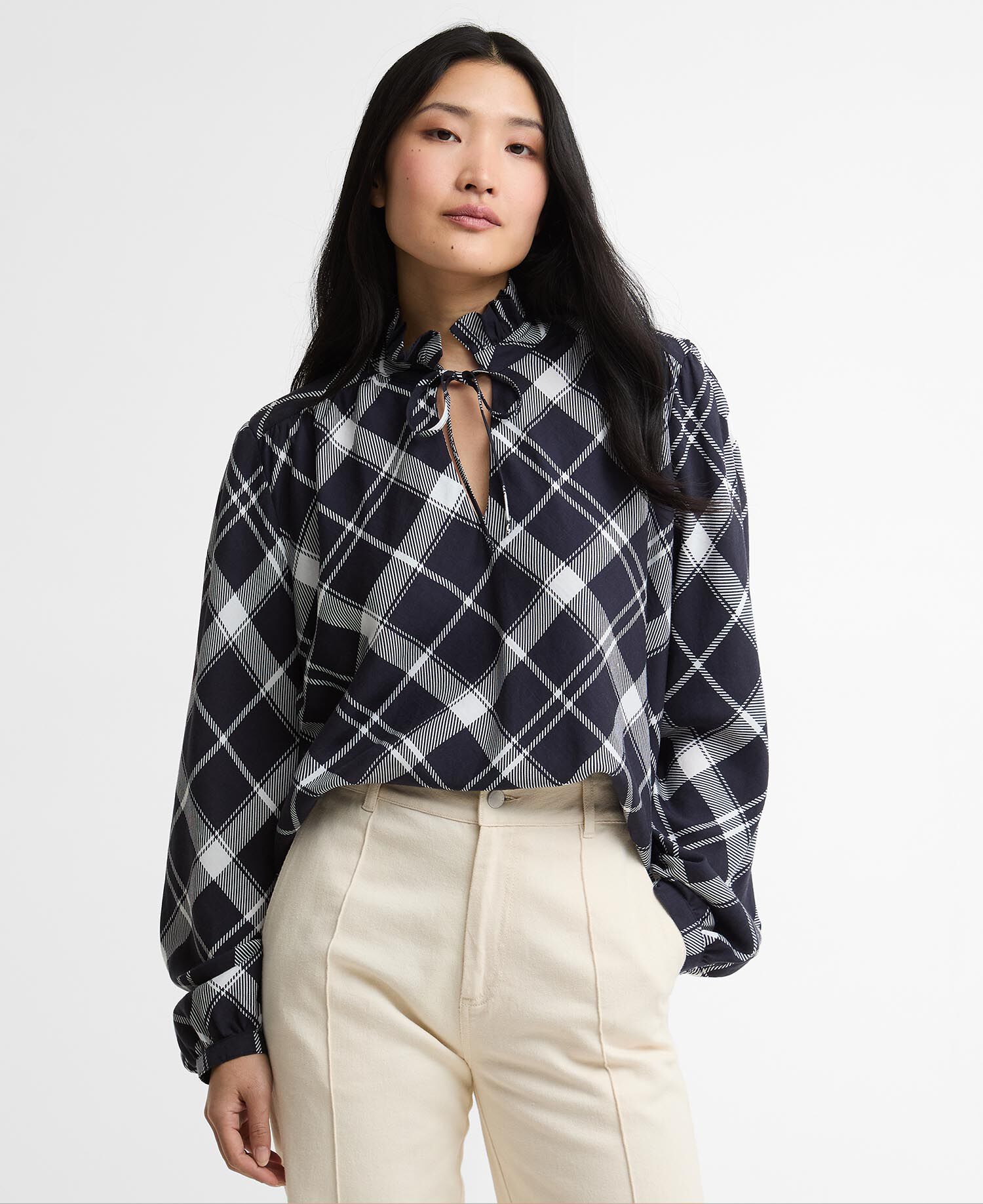 Baiton Tartan Blouse Dark Navy/White Check
