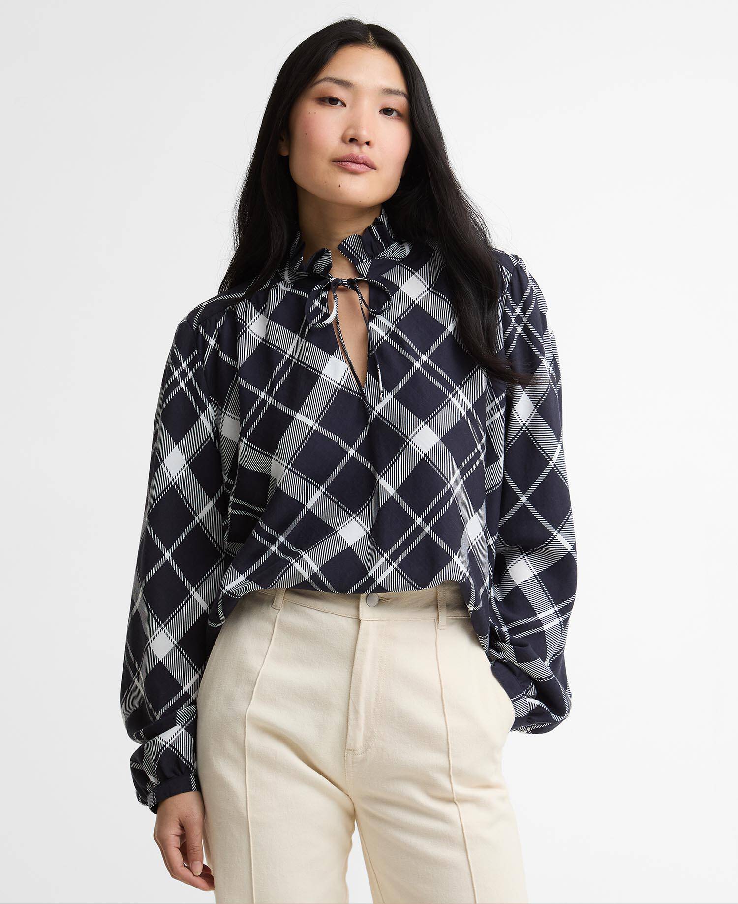 Baiton Tartan Blouse Dark Navy/White Check image number 0