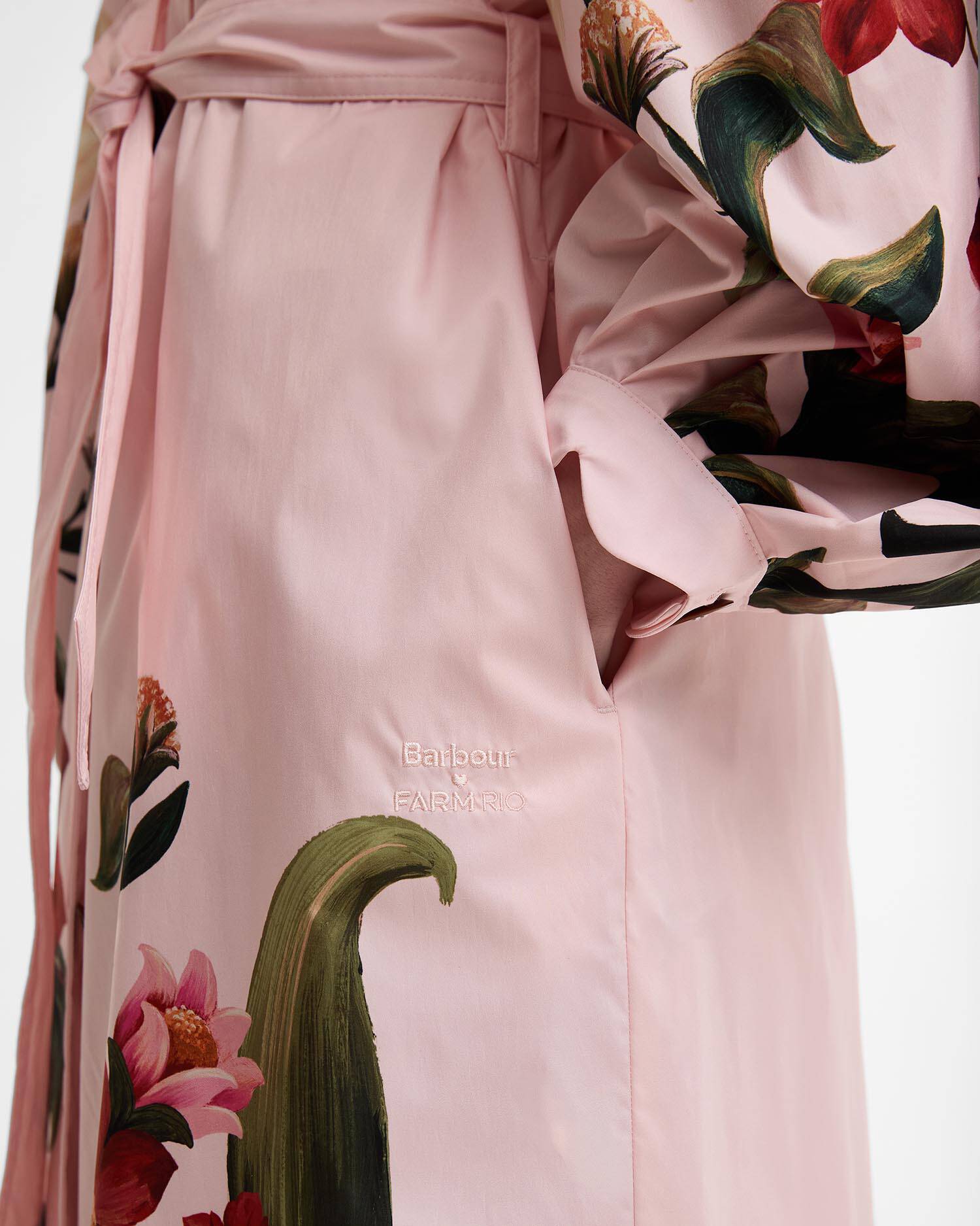 Barbour FARM Rio Bromelia Showerproof Trench Coat Pink Edens Bloom/Cream Flower image number 5