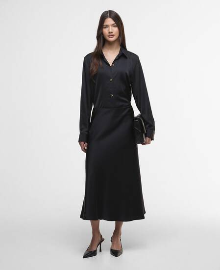 Kaia Satin Midi Skirt Black