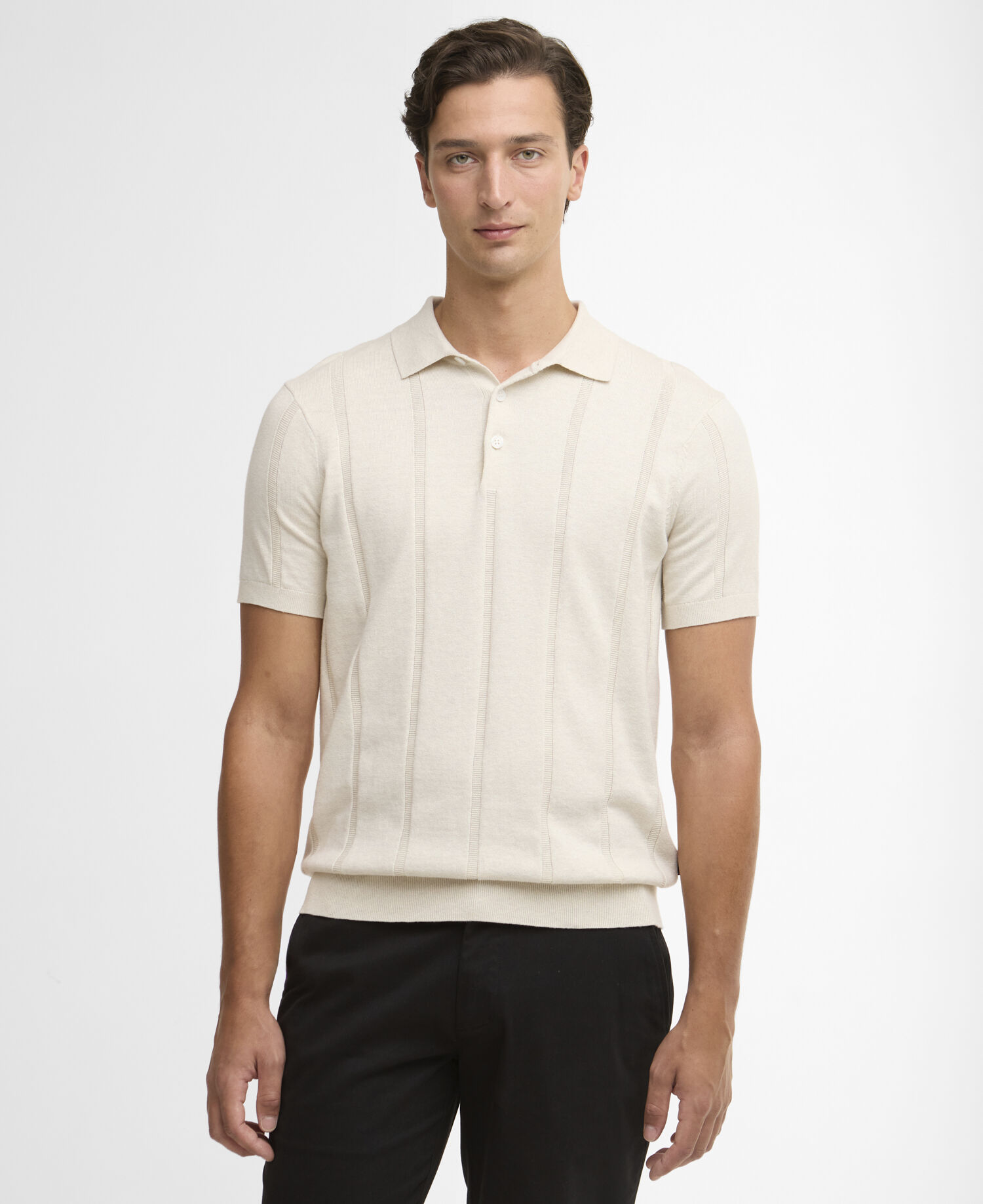 Wellburn Knitted Polo Shirt Oatmeal