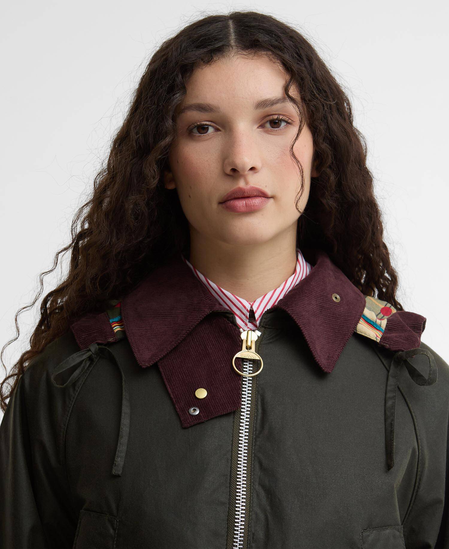 Paul Smith Loves Barbour Women's Bedale Waxed Jacket Archive Olive/ Ancient/Winterberry image number 3