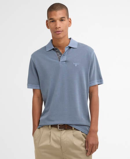 Poloshirt Washed Tartan Tailored Pique Washed Blue