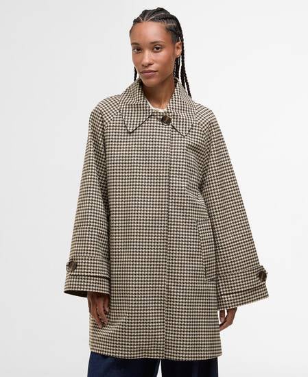 Car Coat Kennedy Check Showerproof Sage Houndstooth/Mist
