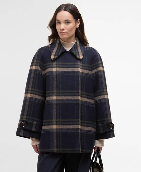 Tara Wool Coat Navy Windowpane Check