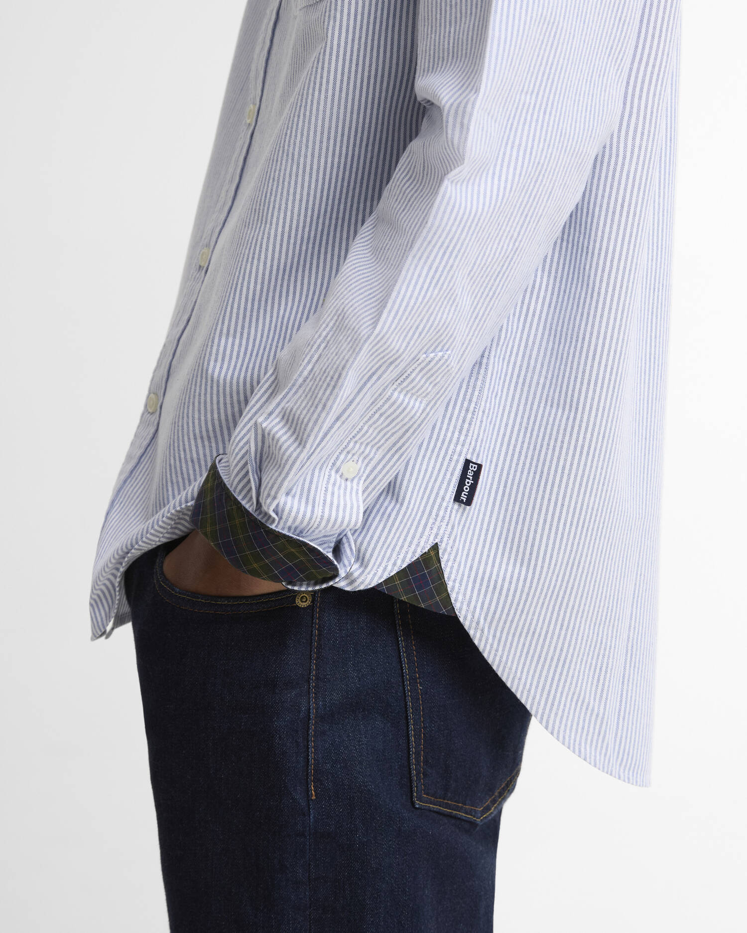 Barbour Striped Authentic-Fit Long-Sleeved Shirt Blue image number 3