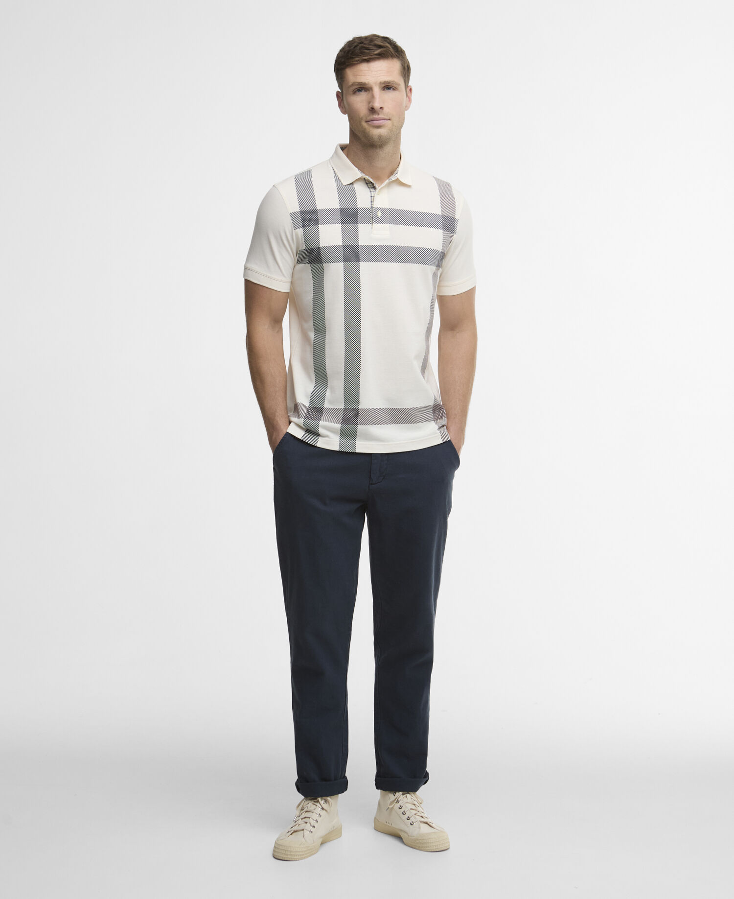 Blaine Tartan Short-Sleeved Polo Shirt Whisper White