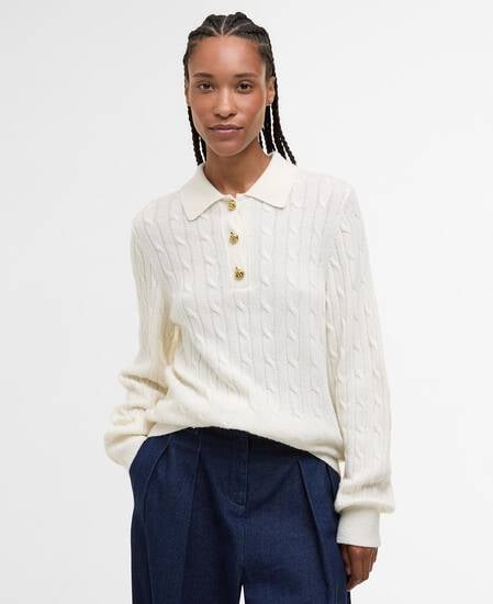 Evie Collared Cable-Knit Jumper Cloud