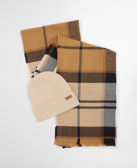 Pendle Beanie & Blair Scarf Gift Set Hessian Navy