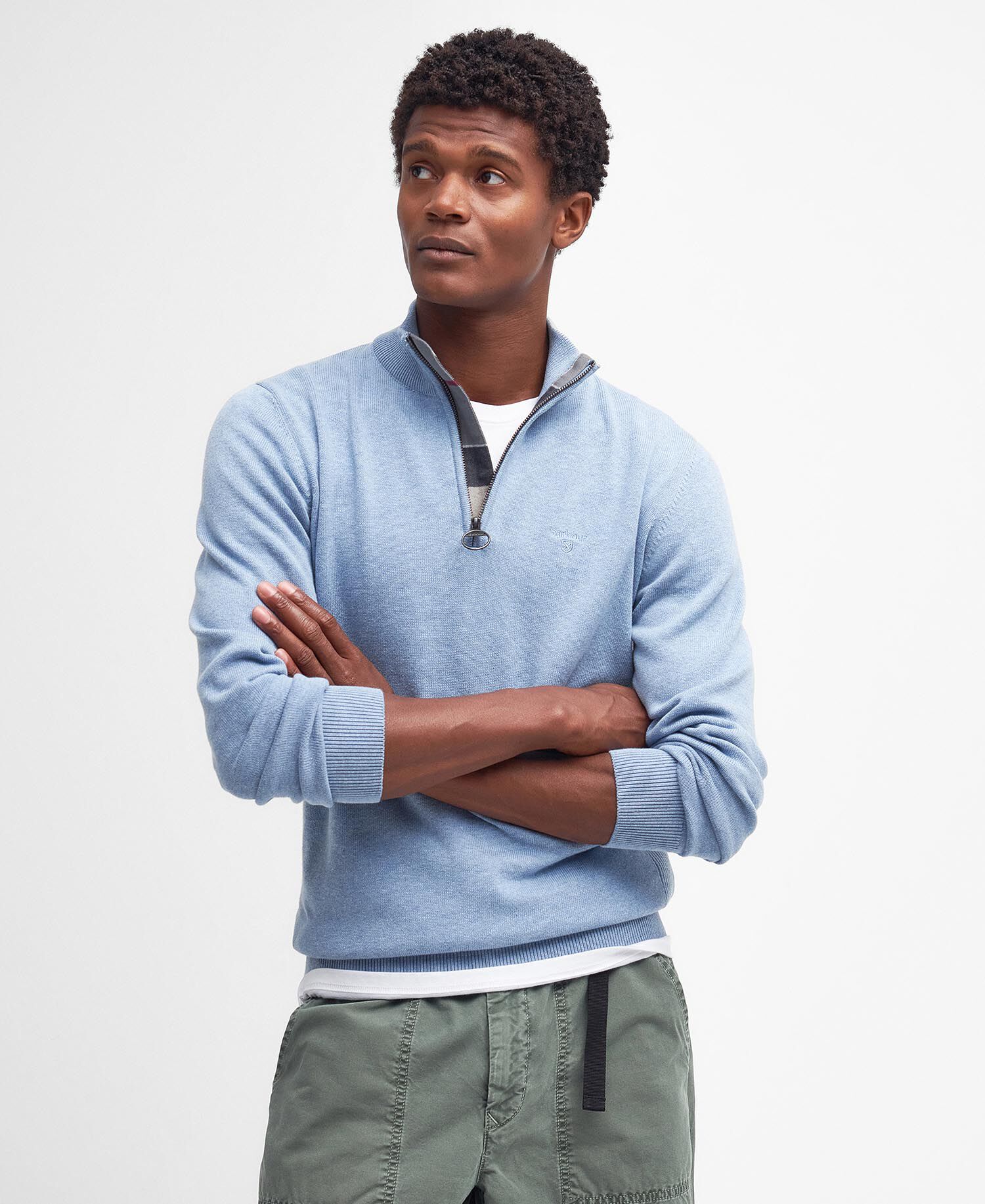 Cotton Quarter-Zip Jumper Dark Chambray