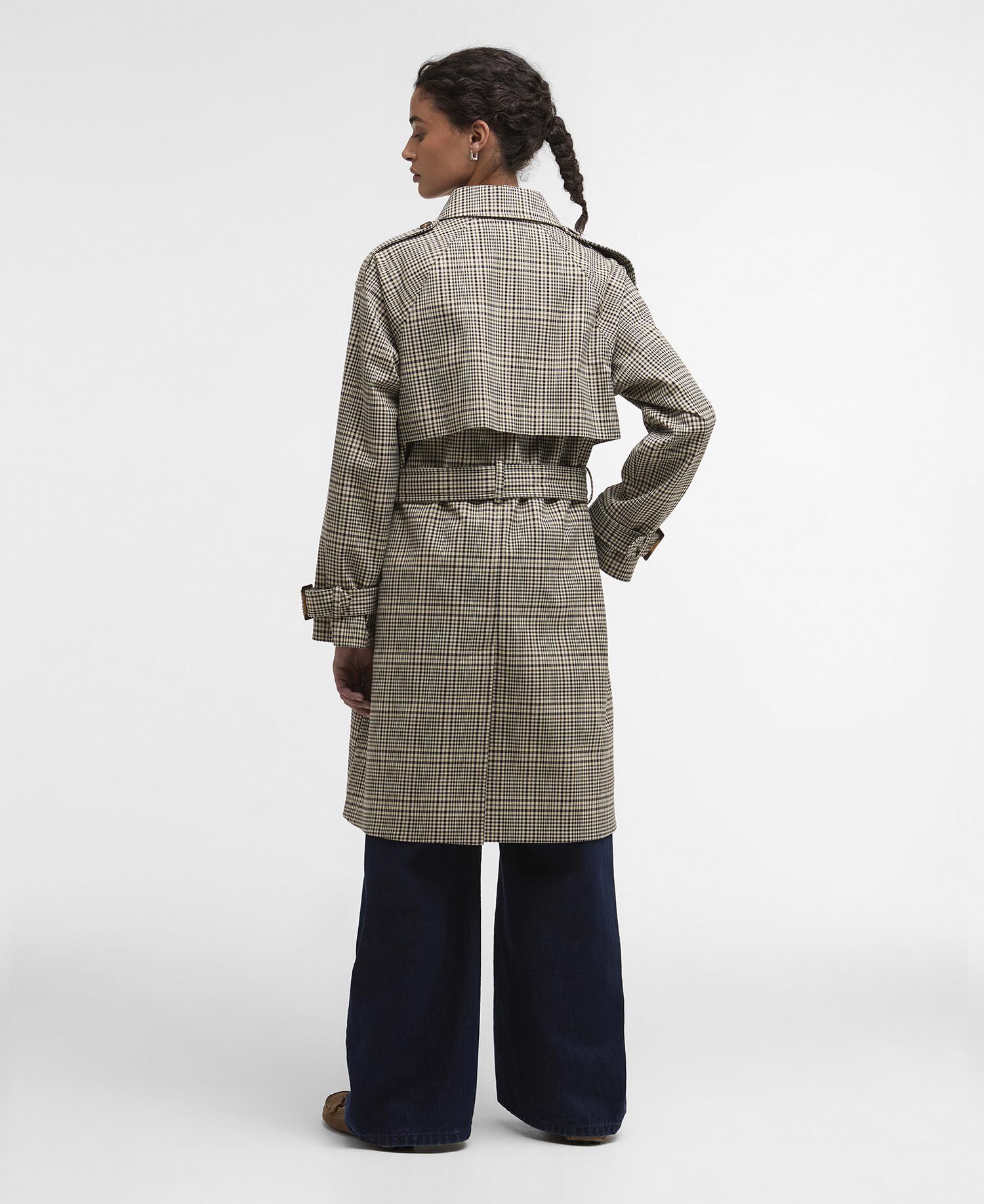 Maia Check Showerproof Trench Coat Olive Prince Of Wales Check