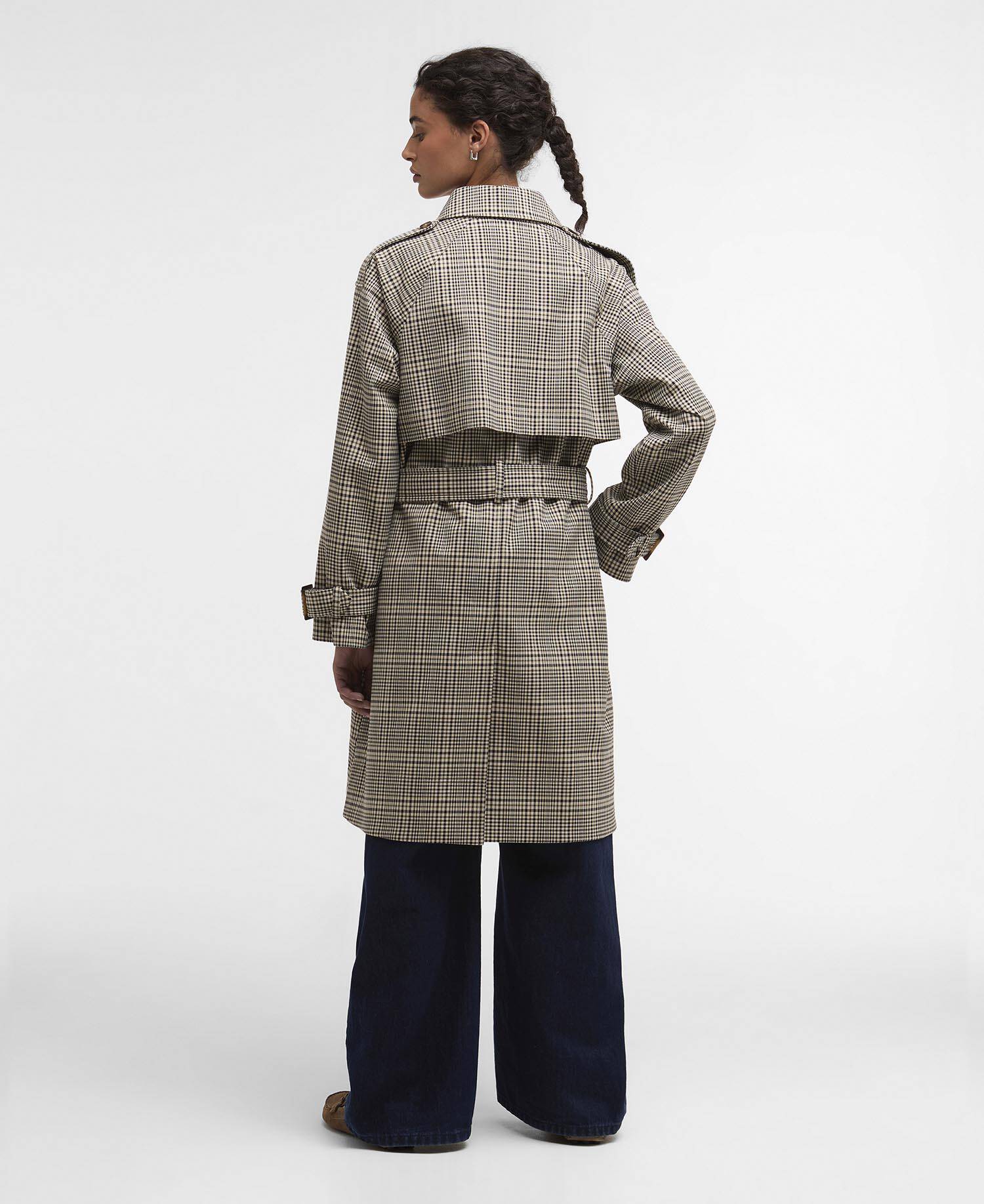 Maia Check Showerproof Trench Coat Olive Prince Of Wales Check image number 2