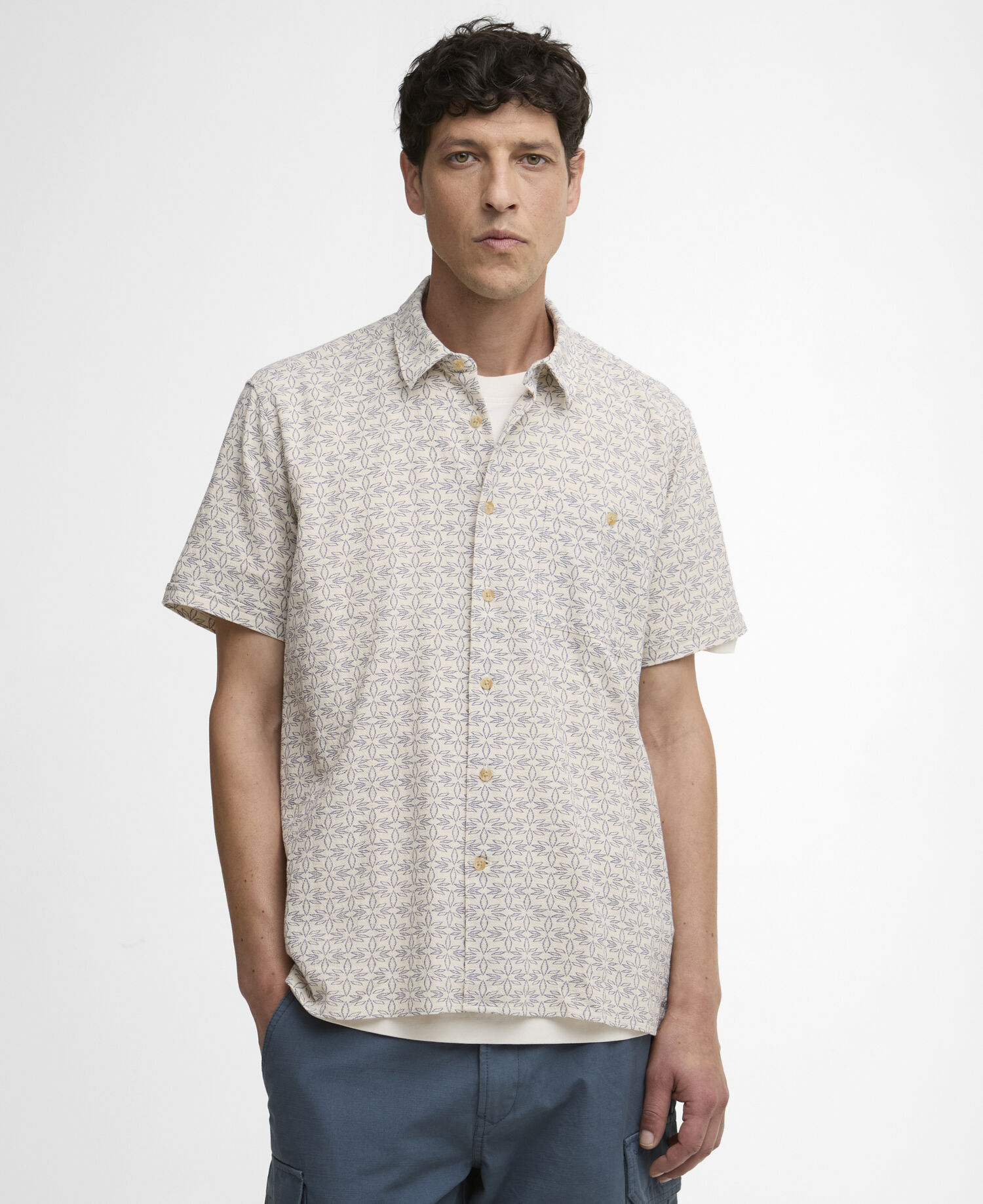 Wildfell Printed Short-Sleeved Relaxed Shirt Neutral