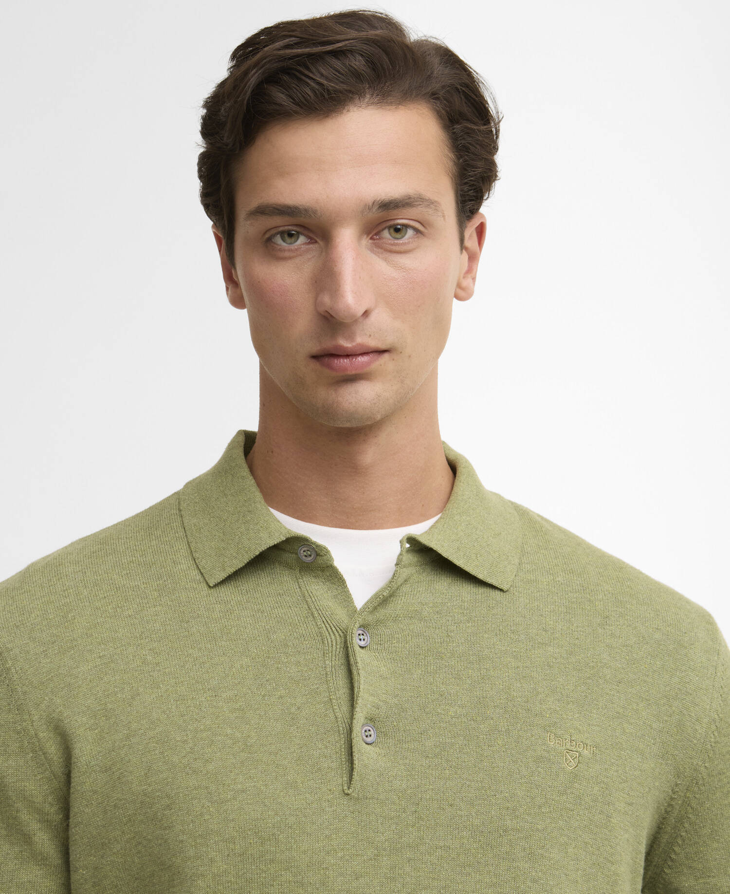 Pima Cotton Knitted Polo Shirt Laurel Green image number 3