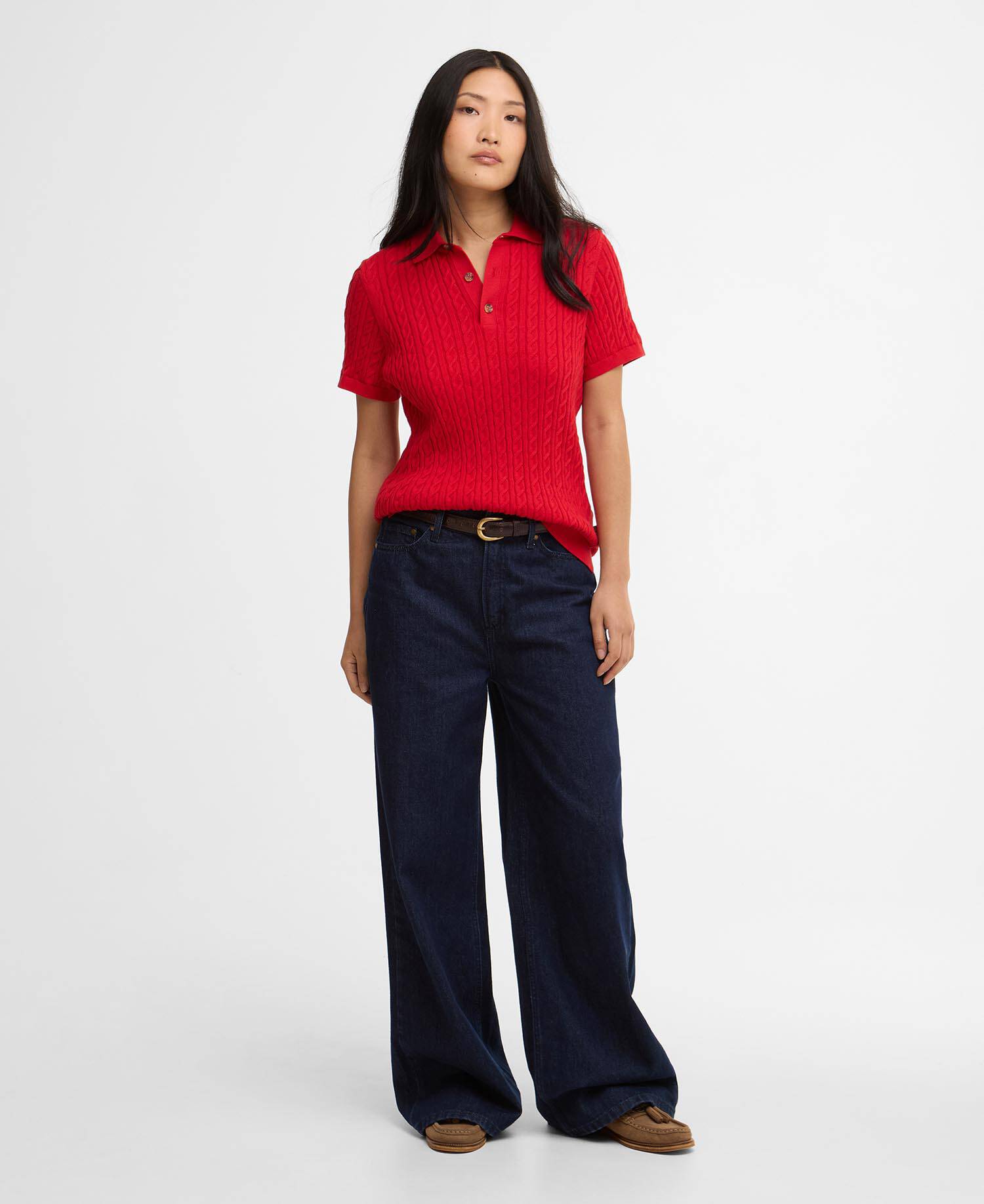 Hartland Knitted Polo Shirt Poppy Red image number 1