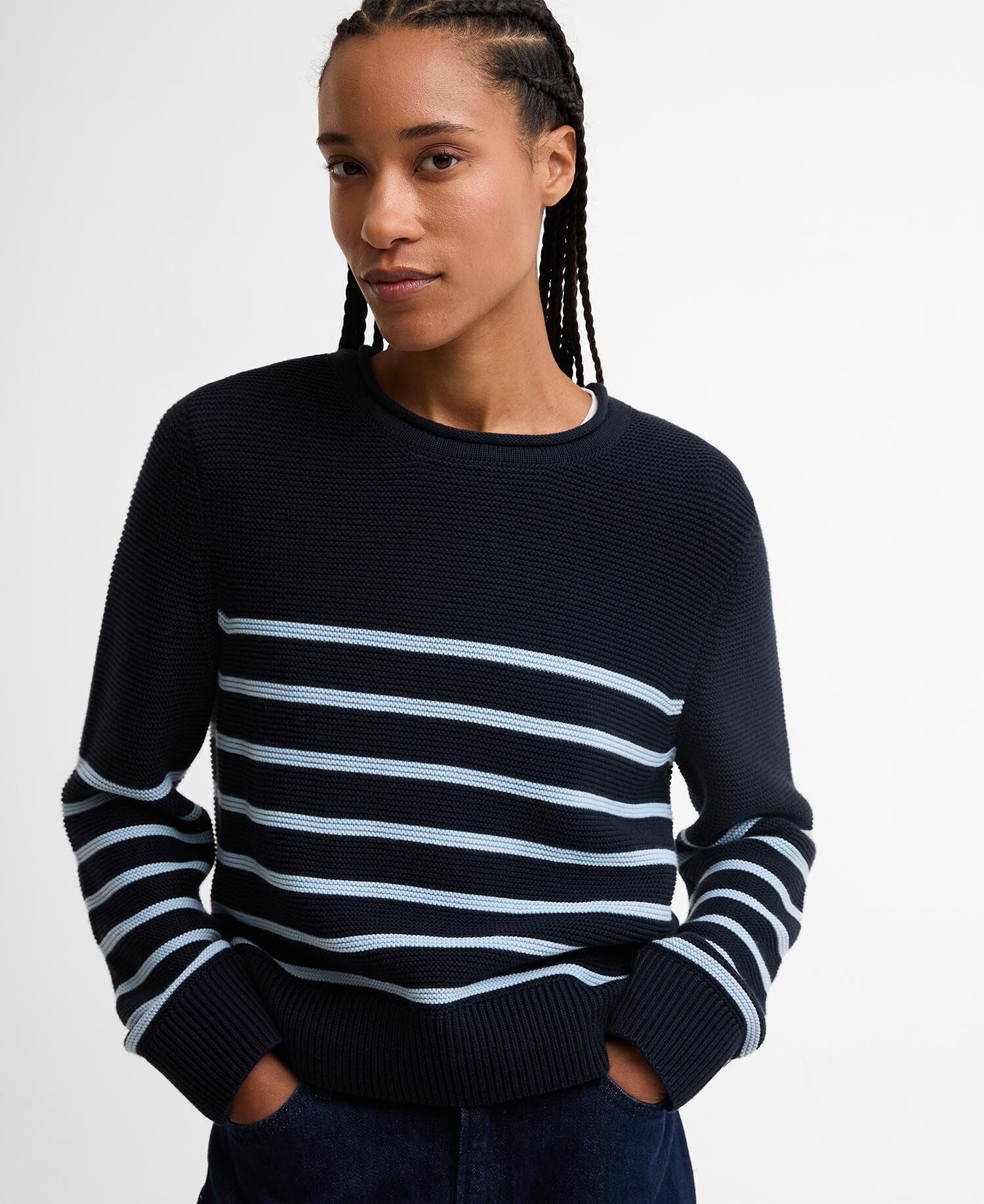 Hinton Striped Crew Neck Jumper Dark Navy Stripe