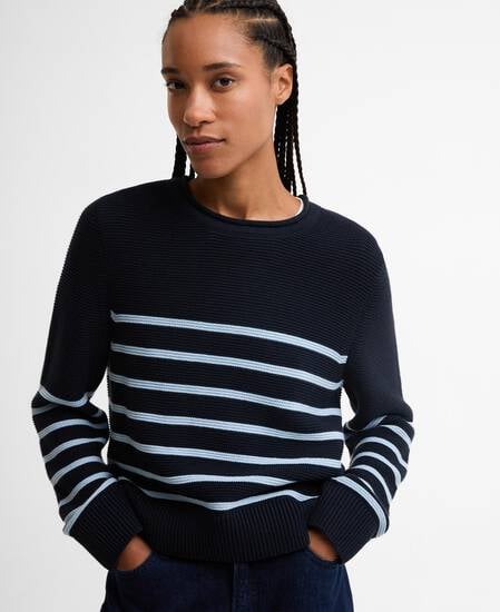 Hinton Striped Crew Neck Jumper Dark Navy Stripe