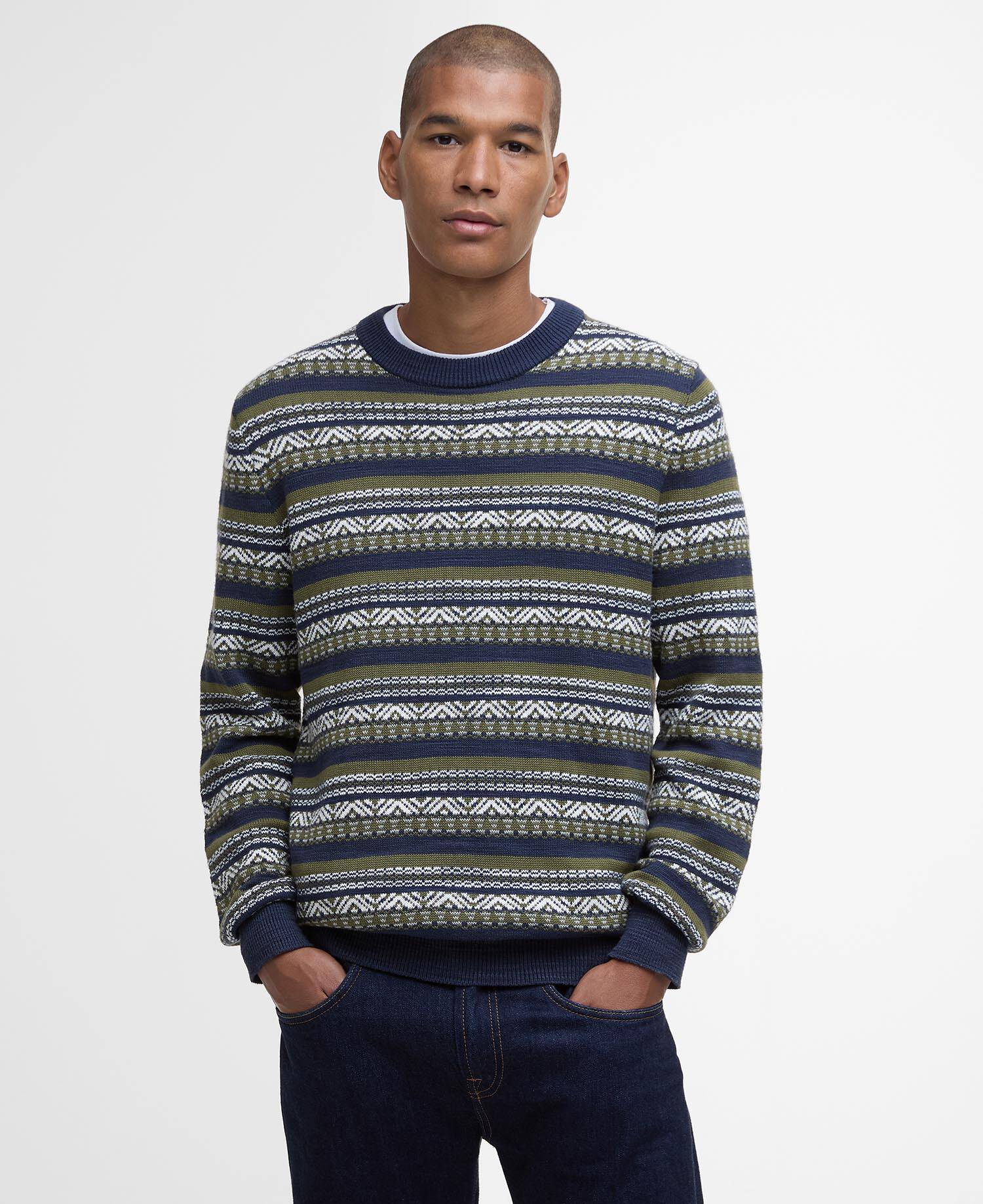 Topcliffe Fairisle Crew Neck Sweater Navy image number 0