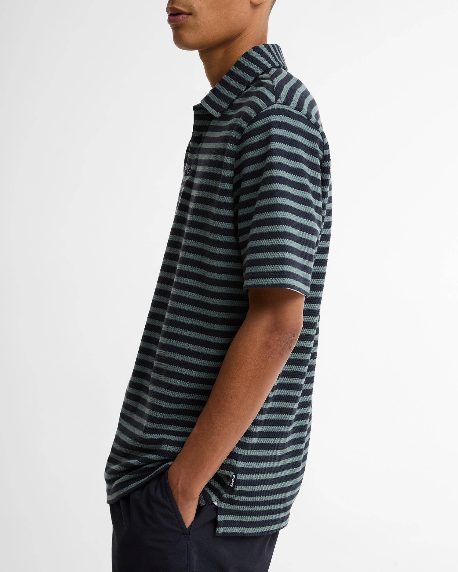Farlam Striped Tailored Polo Shirt Navy image number 3