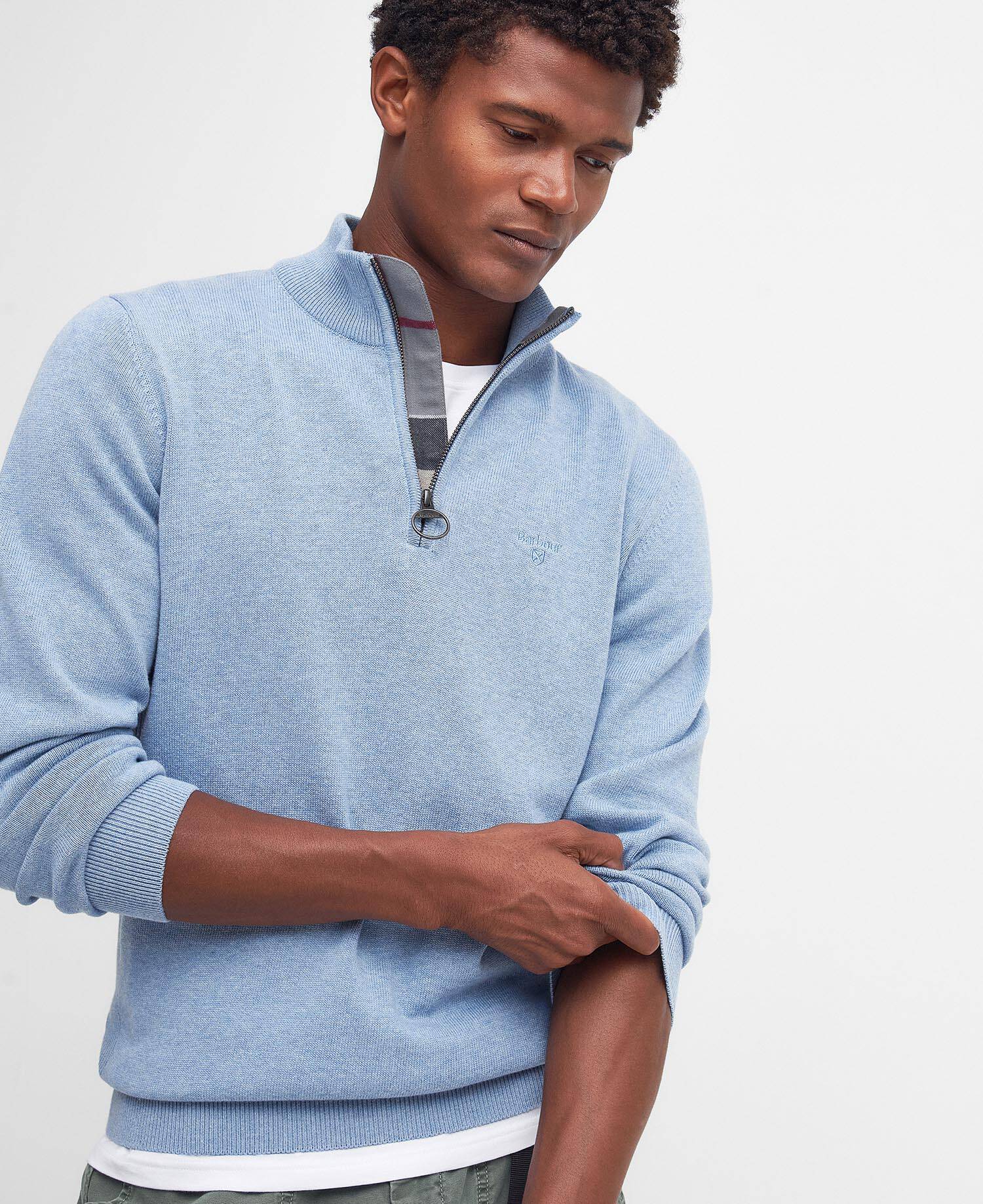 Cotton Quarter-Zip Jumper Dark Chambray image number 3