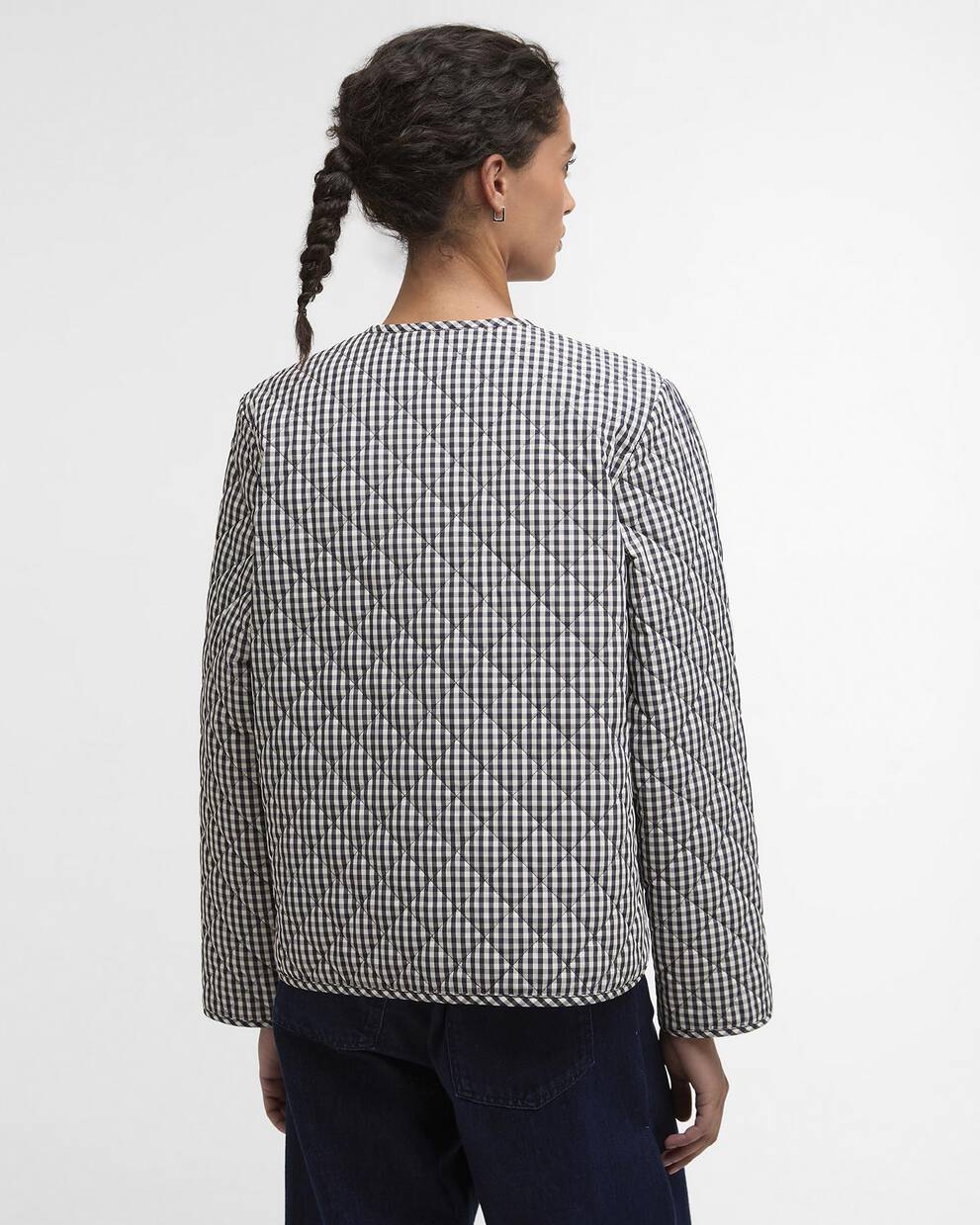 Cashel Gingham Collarless Quilted Jacket