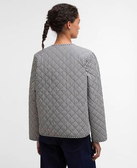 Cashel Gingham Collarless Quilted Jacket Navy Gingham/Dark Navy