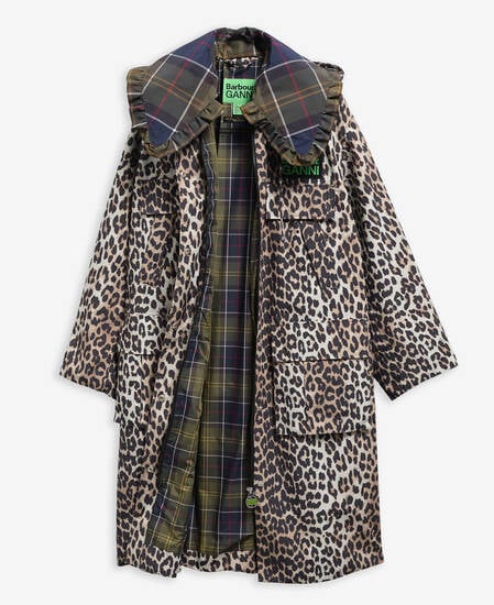 Barbour x GANNI Leopard Print Waterproof Parka Jacket Ganni Leopard Print