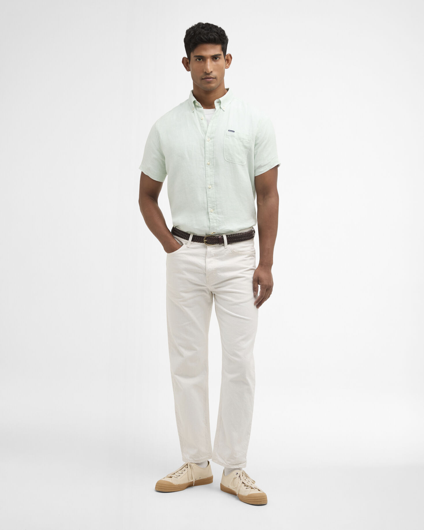 Linton Linen Short-Sleeved Tailored Shirt Mint Blue