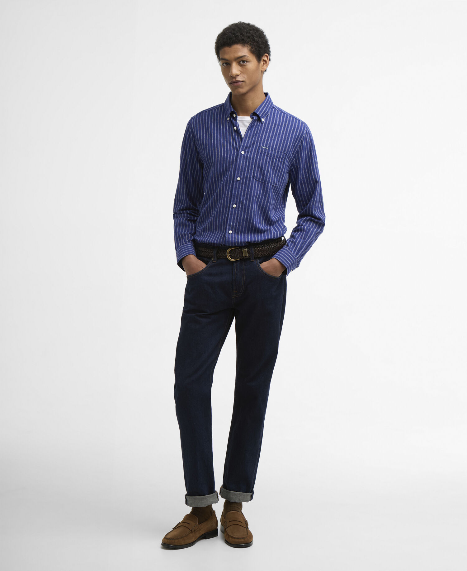 Nelson Striped Long-Sleeved Tailored Shirt Indigo