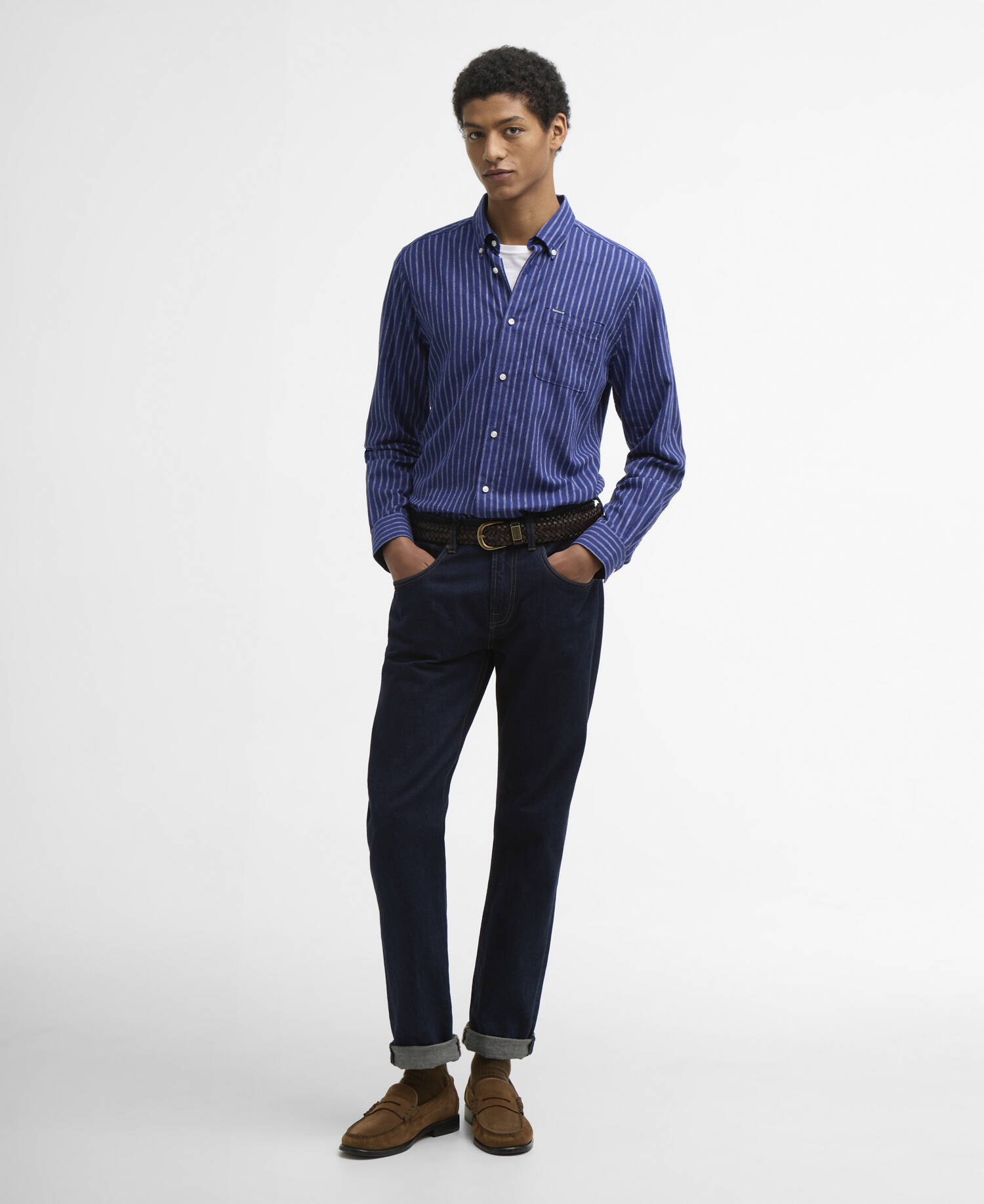 Nelson Striped Long-Sleeved Tailored Shirt Indigo image number 1